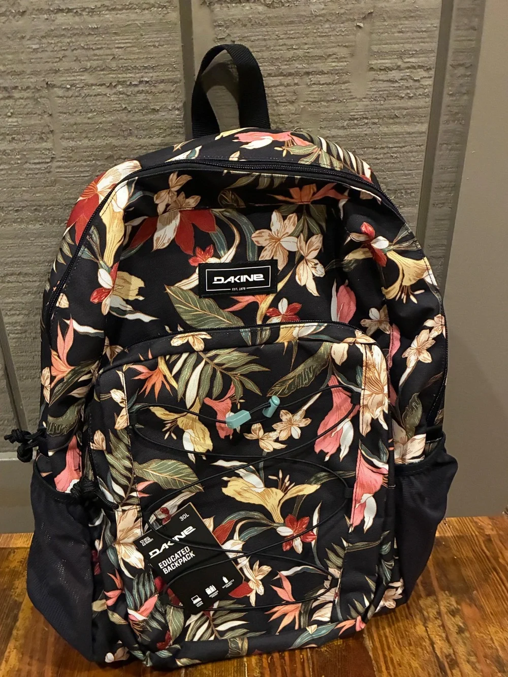 Dakine Black Floral Backpack with Tropical Print